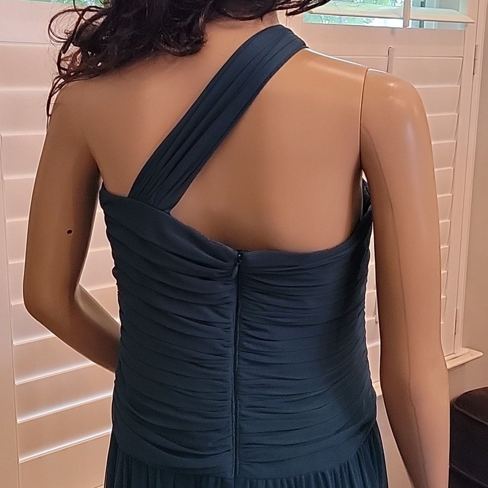 Teal green one shoulder evening gown petite Alex evenings size 12P - Picture 9 of 16